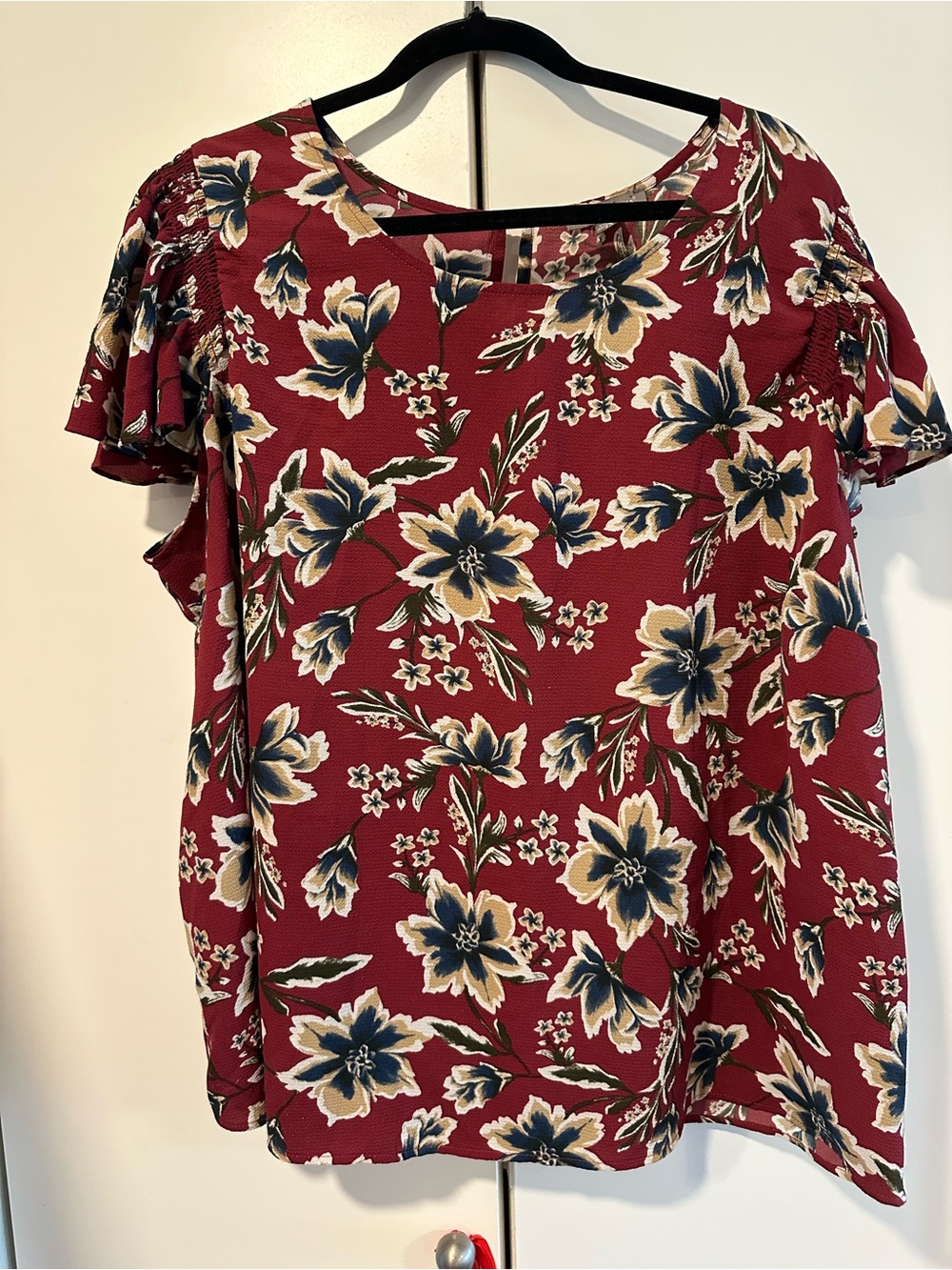 Peace and Pearls Women's Brick Red Floral Short Sleeve Blouse 2x